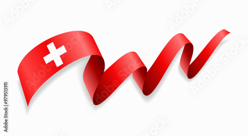 Swiss flag wavy abstract background. Vector illustration.