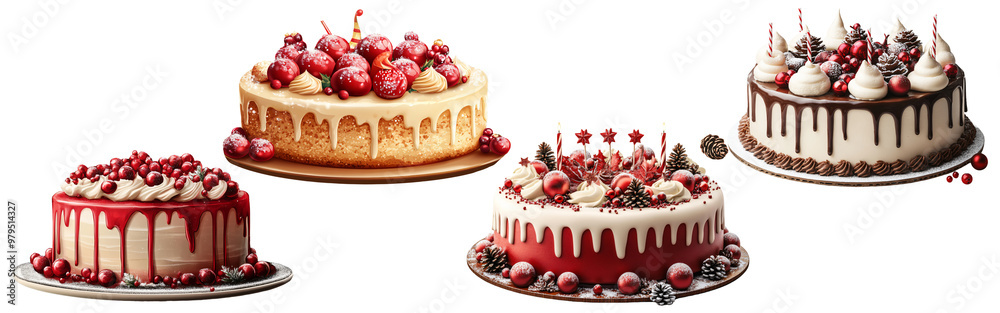 Set of Festive Christmas Cake Isolated on Transparent Background for Holiday Celebrations Set of Festive Christmas Cake Isolated on Transparent Background for Holiday Celebrations
