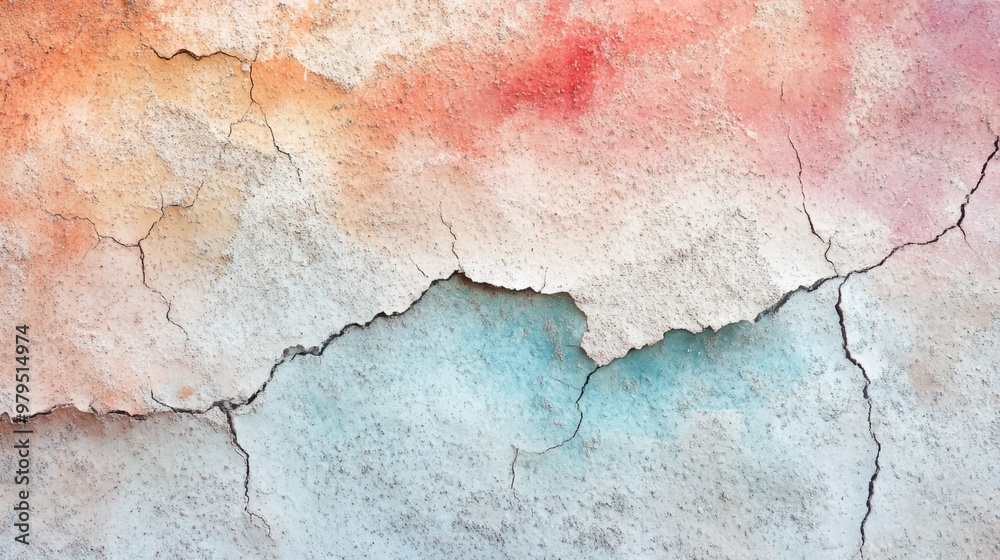 Obraz premium Colorful cracked concrete wall with pastel textures and gradients for artistic background