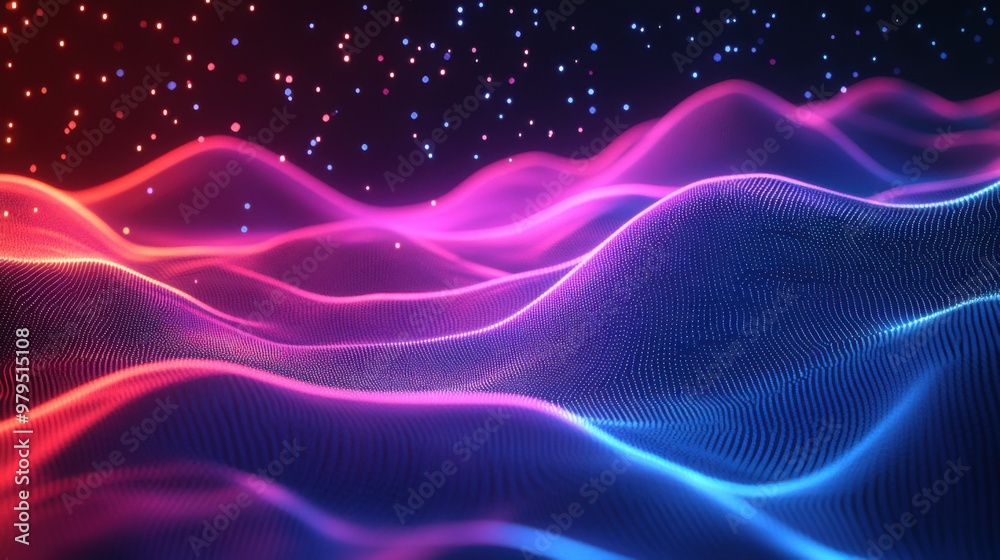 Colorful digital wave pattern with bright stars creating a dynamic abstract background Colorful digital wave pattern with bright stars creating a dynamic abstract background
