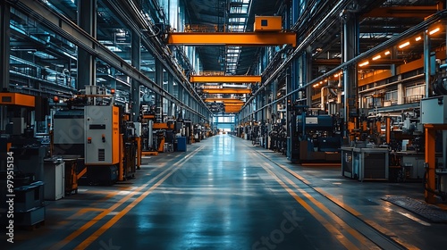 A standard industrial factory interior, with clear, adequate lighting and well-arranged equipment, presented in an index-style image