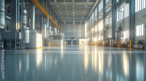 A standard industrial factory interior, with clear, adequate lighting and well-arranged equipment, presented in an index-style image