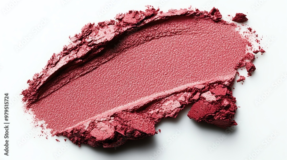 Fototapeta premium Close-up of a pink eyeshadow swatch on a white background.