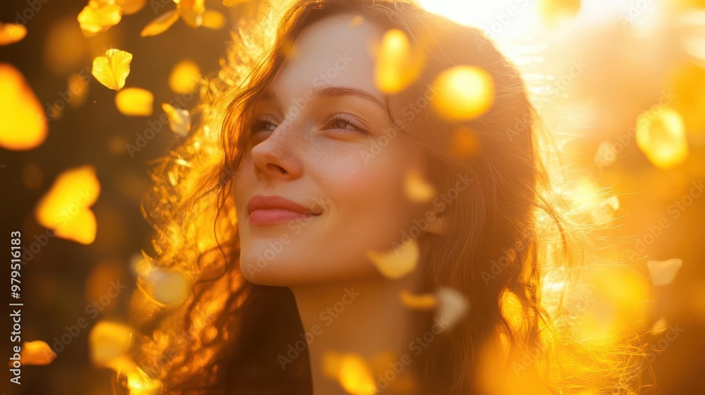 ethereal portrait of woman bathed in golden sunlight surrounded by floating flower petals soft focus dreamy atmosphere radiant smile ethereal portrait of woman bathed in golden sunlight surrounded by floating flower petals soft focus dreamy atmosphere radiant smile