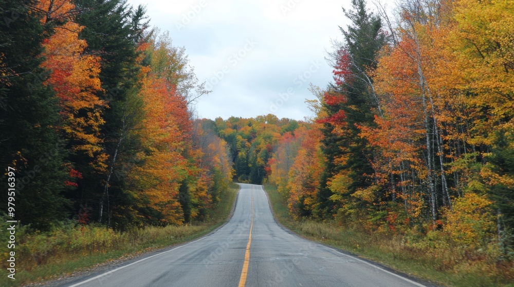 Winding Road Through Autumnal Forest Landscape Winding Road Through Autumnal Forest Landscape