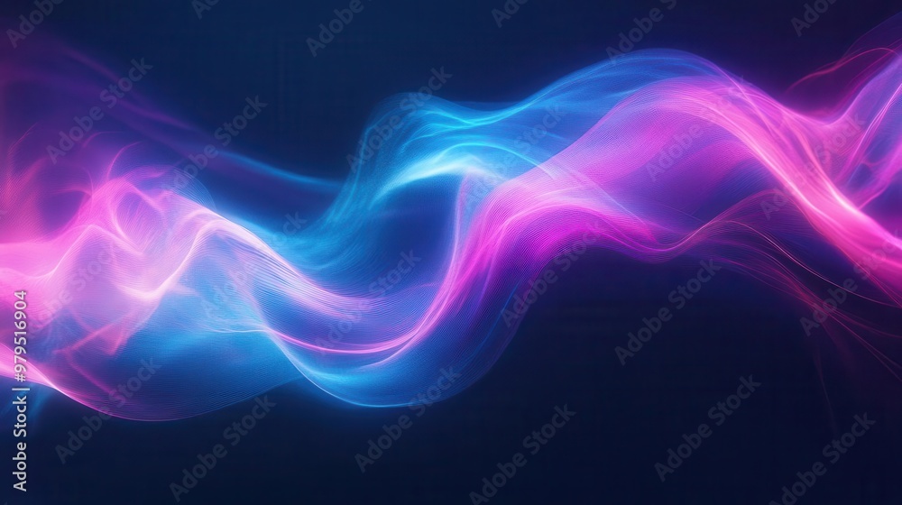 Obraz premium ethereal flowing lines of pink and blue light intertwine against a dark background digital art creates a sense of movement and harmony evoking a dreamlike atmosphere