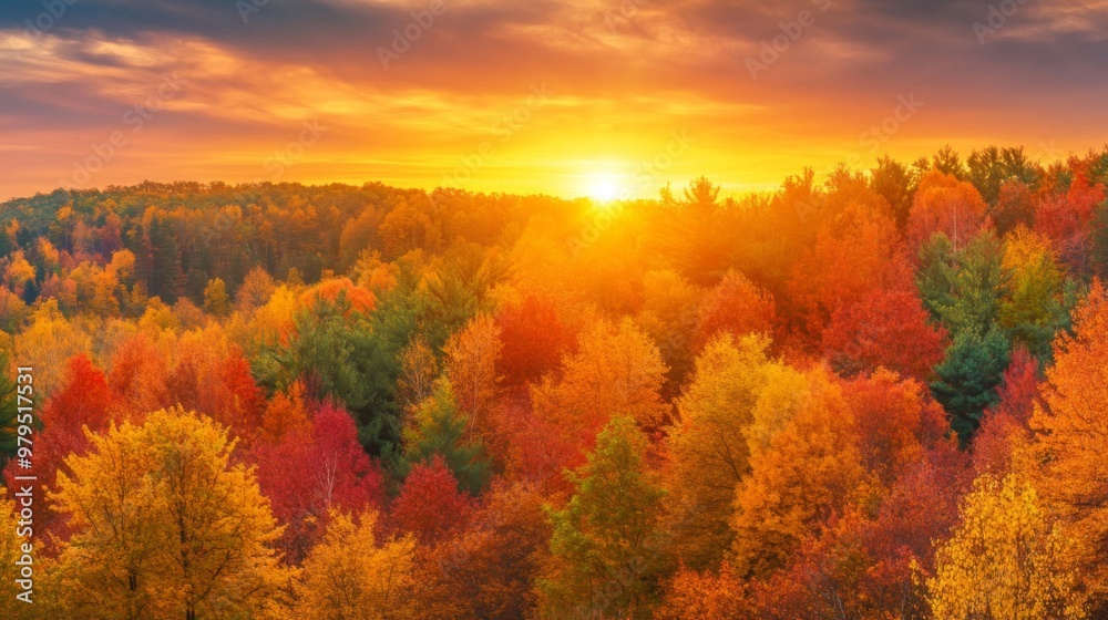 Fototapeta premium Golden Autumn Sunset Over a Vibrant Forest