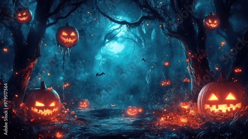 Spooky Halloween Forest with Jack O Lantern Path