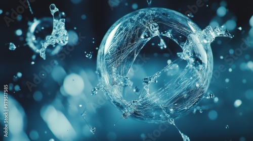 Dynamic water splash with an intricately detailed bubble in mid-air