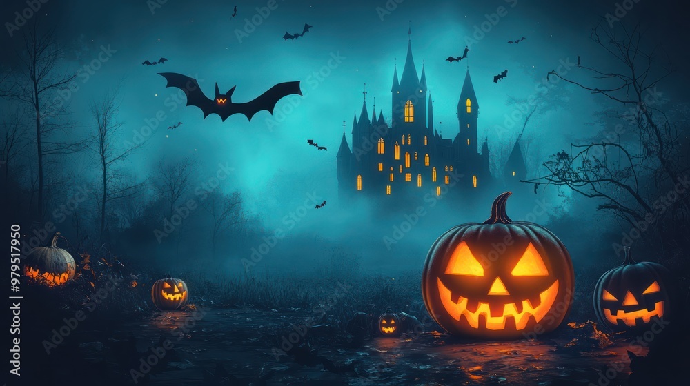 Halloween Jack o Lantern Spooky Forest Castle Night Halloween Jack o Lantern Spooky Forest Castle Night