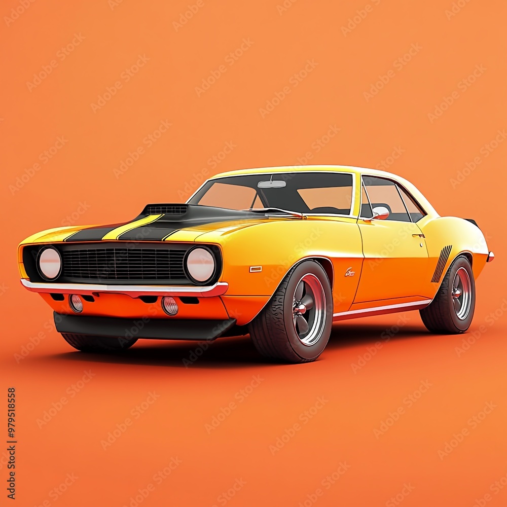 Obraz premium 3D Muscle Car Icon: High Performance Vehicle with Power Illustration Logo