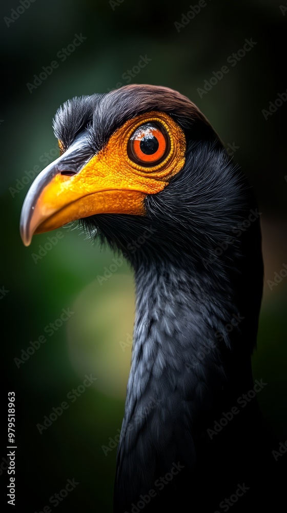 yellow beak contrasting, black and orange head distinct, backdrop softly blurred yellow beak contrasting, black and orange head distinct, backdrop softly blurred