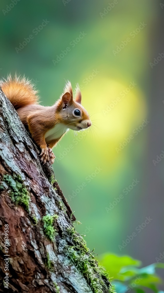A squirrel perched atop a tree trunk with its head poking out A squirrel perched atop a tree trunk with its head poking out