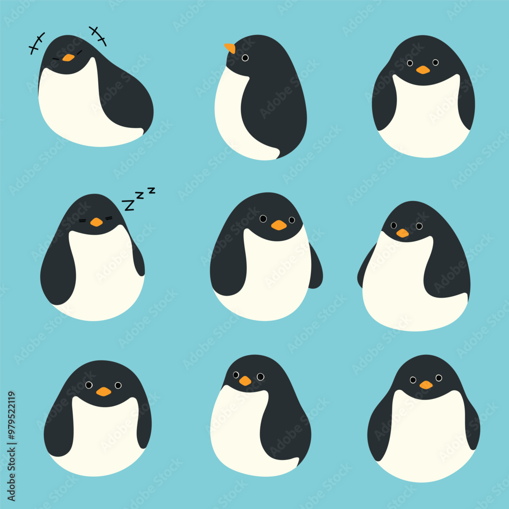 Obraz premium Penguin 5 cute on a White background, vector illustration.