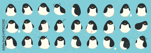 Penguin Collection 1 cute on a White background, vector illustration.