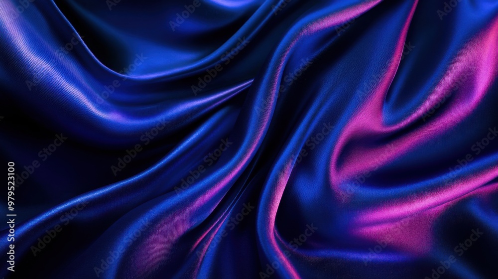 Luxurious blue and purple satin fabric in elegant wavy patterns Luxurious blue and purple satin fabric in elegant wavy patterns