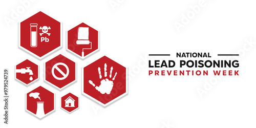 National Lead Poisoning Prevention Week. Hand, poison, thermal, water, paint, home and more. Great for cards, banners, posters, social media and more. White background.