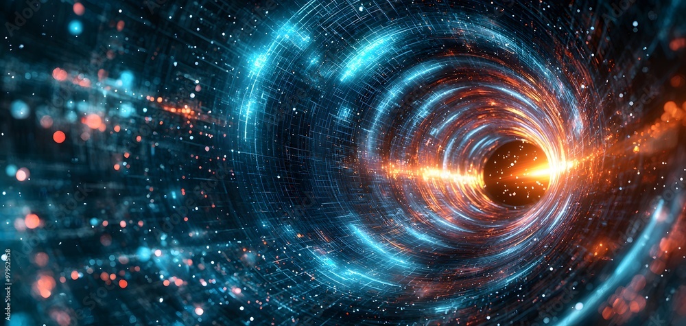 Journey Through the Dynamic Depths of an Algorithmic Tunnel of Light and Energy in Digital Space. Abstract Tunnel Background Journey Through the Dynamic Depths of an Algorithmic Tunnel of Light and Energy in Digital Space. Abstract Tunnel Background