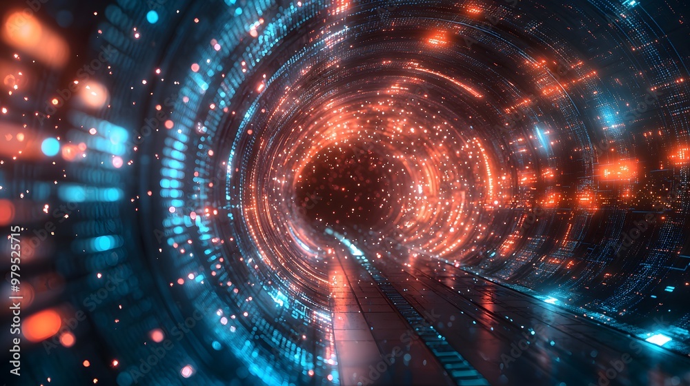 A Captivating Journey Through a Vivid Tunnel of Light and Technology in a Futuristic World. Abstract Tunnel Background A Captivating Journey Through a Vivid Tunnel of Light and Technology in a Futuristic World. Abstract Tunnel Background