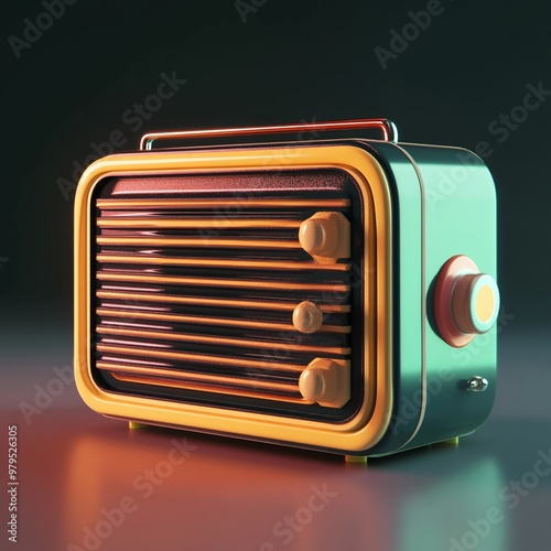 3D Retro Radio Icon: Old Fashioned Audio Device Illustration Logo