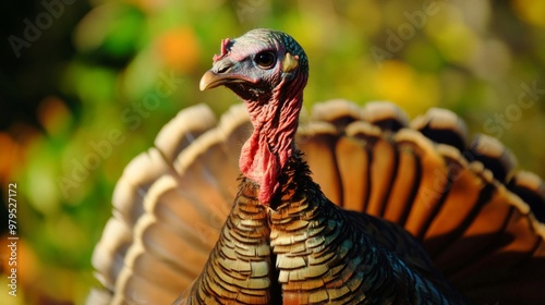 Wild Turkey with Spread Tail Feathers in a Natural Setting