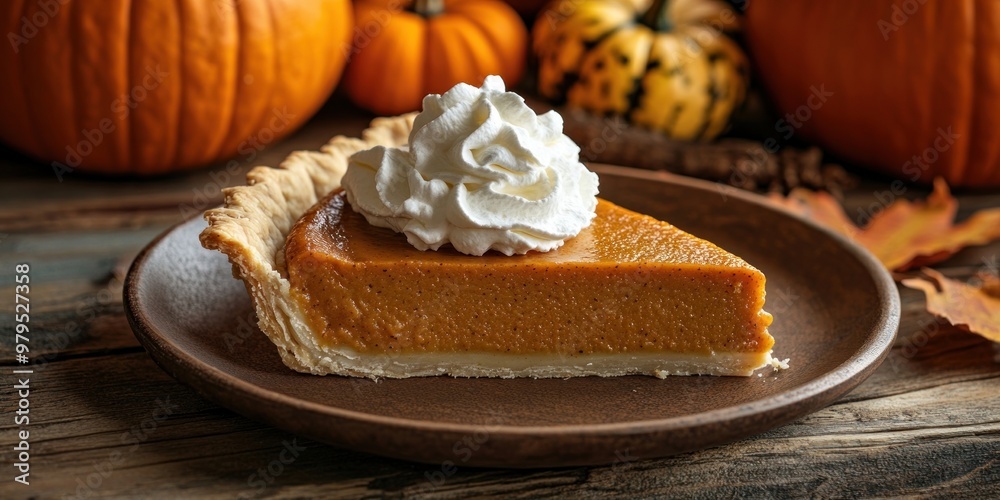 Slice of pumpkin pie with whipped cream plate cheesecake dessert. Slice of pumpkin pie with whipped cream plate cheesecake dessert.