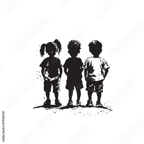 3 kids silhouette vector logo
