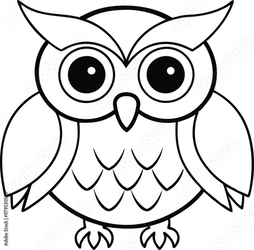 Adorable Cartoon Owl with Big Round Eyes: A Fun Vector for Coloring Books
 photo