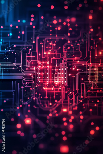 A close up of a circuit board with many small orange and blue dots