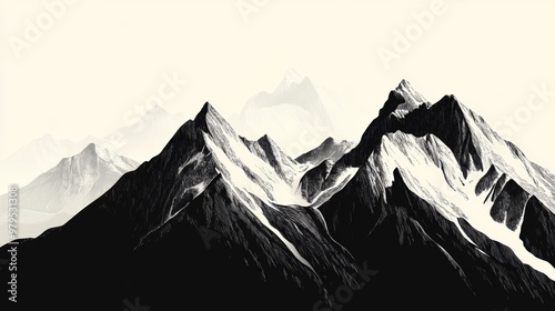 A stunning monochrome mountain landscape showcasing peaks and valleys. Ideal for nature, travel, or adventure themes.