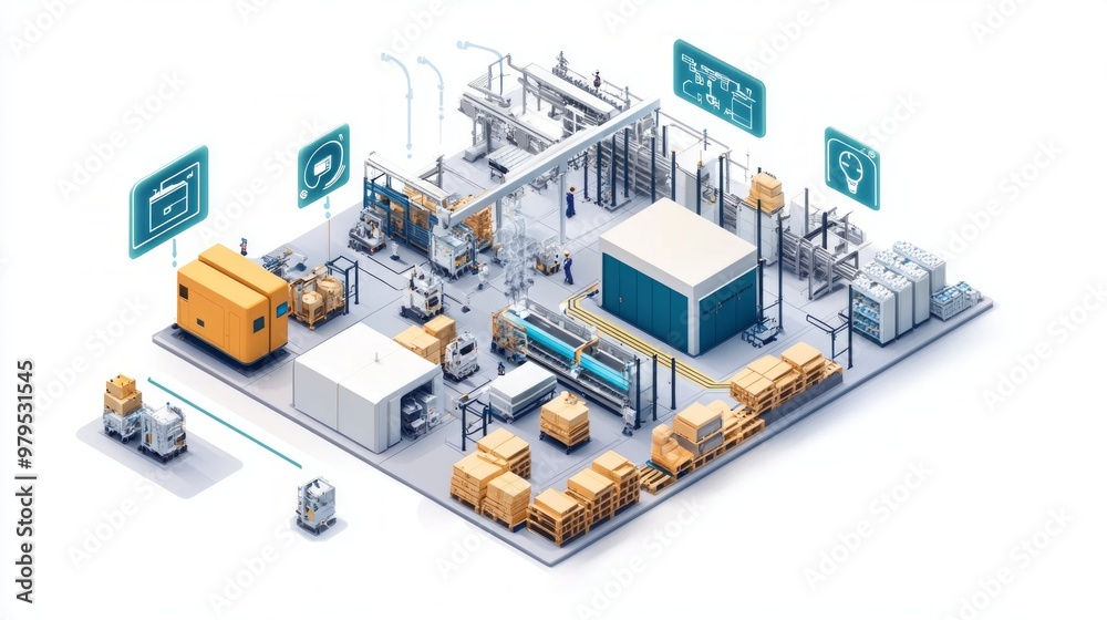 Obraz premium Digital Transformation in Lean Manufacturing, showcasing streamlined processes, efficient teamwork, advanced technology integration, and optimized production workflows in an industrial setting.