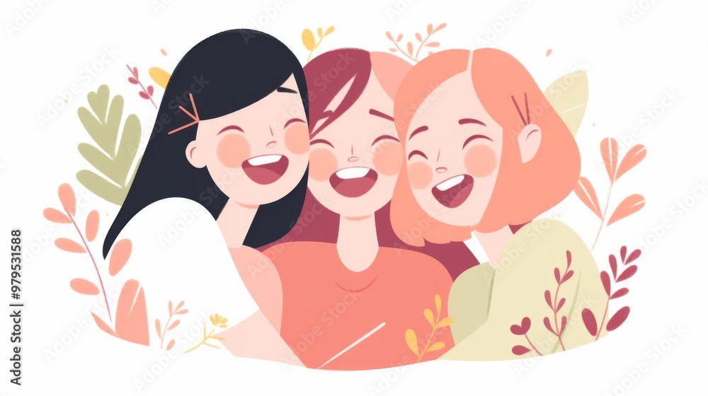 3 Friends taking a selfie together. minimalist style with copy space around - 3 Friends taking a selfie together. minimalist style with copy space around -