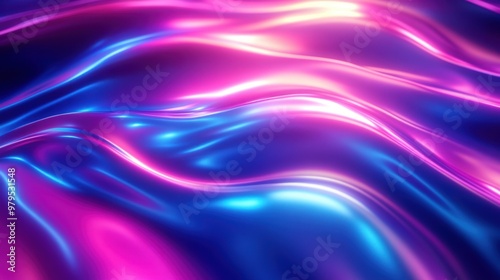 Vibrant abstract neon waves with purple and blue hues in motion