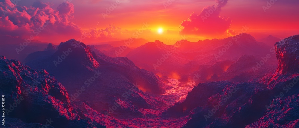Obraz premium Dramatic Sunset Over Mountains.