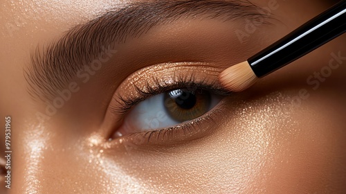 Close-up of a woman applying foundation with a brush.