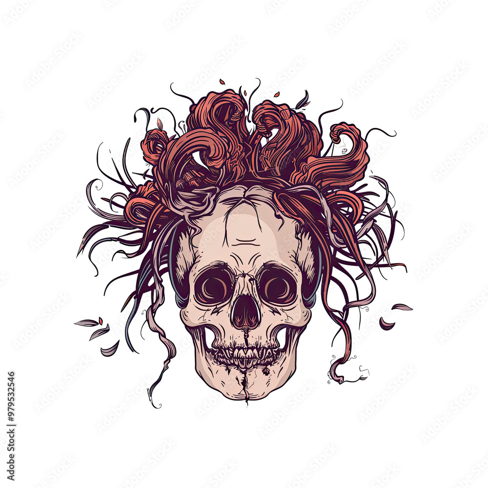 Fototapeta premium Skull with Twisted Vines Illustration