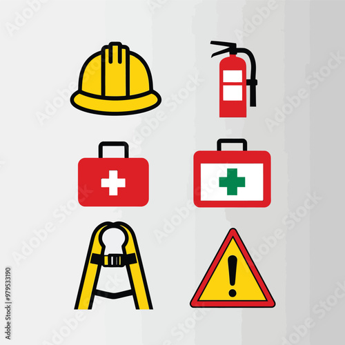 2d vector illustration safety icons , Civil protection and safety when working and taking safety 
