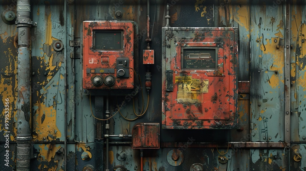Rusty Metal Wall with Industrial Panels Rusty Metal Wall with Industrial Panels