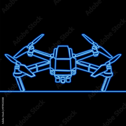 Unmanned quadcopter drone icon neon glow vector illustration concept