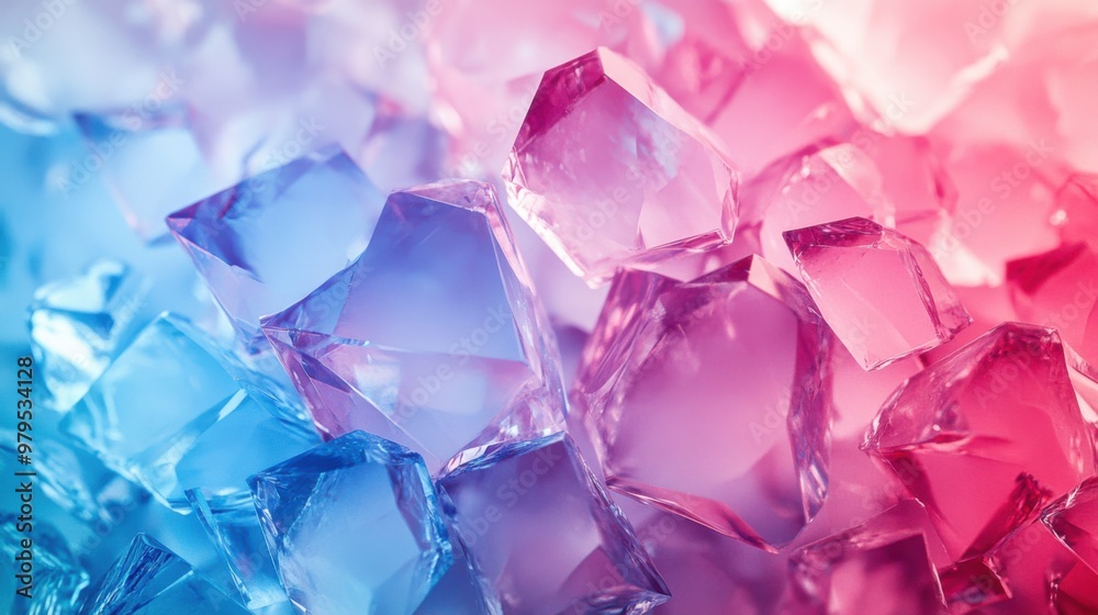 Vibrant pink and blue crystals blending harmoniously in abstract geometric pattern Vibrant pink and blue crystals blending harmoniously in abstract geometric pattern