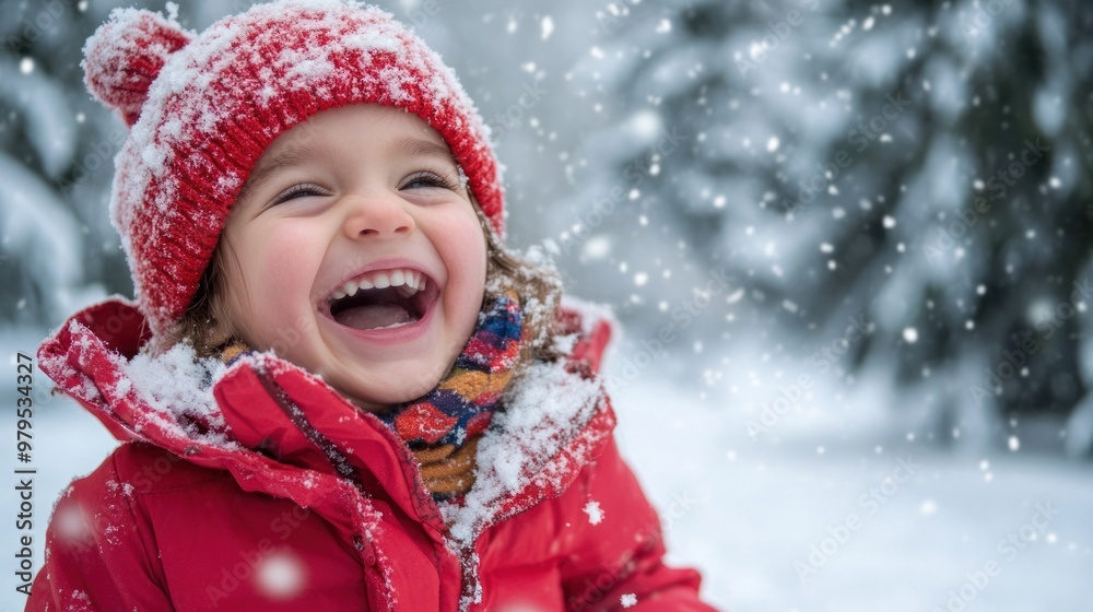 A joyful child in vibrant red, embracing winter wonder A joyful child in vibrant red, embracing winter wonder