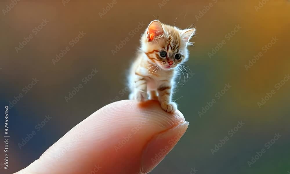 cute very small miniature cat on a finger, ai generated