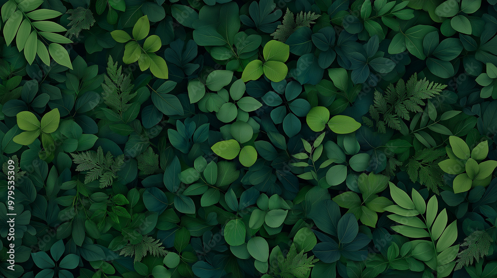 A green leafy background with a large green leaf in the center