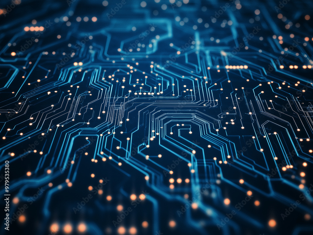 A close up of a circuit board with many small orange and blue dots A close up of a circuit board with many small orange and blue dots