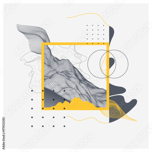 Abstract art wireframe background. Modern science or technology art elements. Surface illustration. Hand made vector.