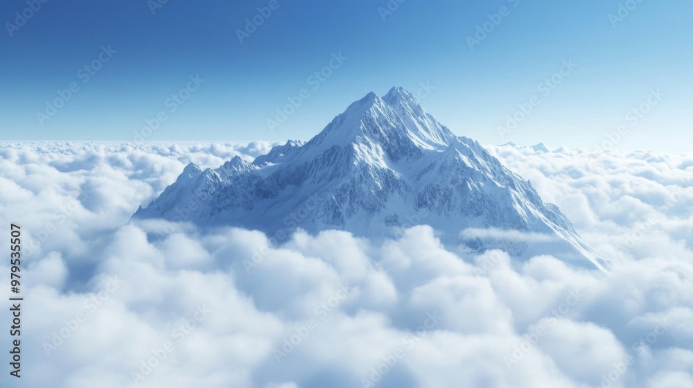 A snowy mountain peak rising above the clouds, with a focus on the crisp, white snow and the expansive sky, creating a sense of awe and majesty. A snowy mountain peak rising above the clouds, with a focus on the crisp, white snow and the expansive sky, creating a sense of awe and majesty.