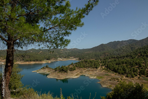 Mountains, forest and lake Landscape