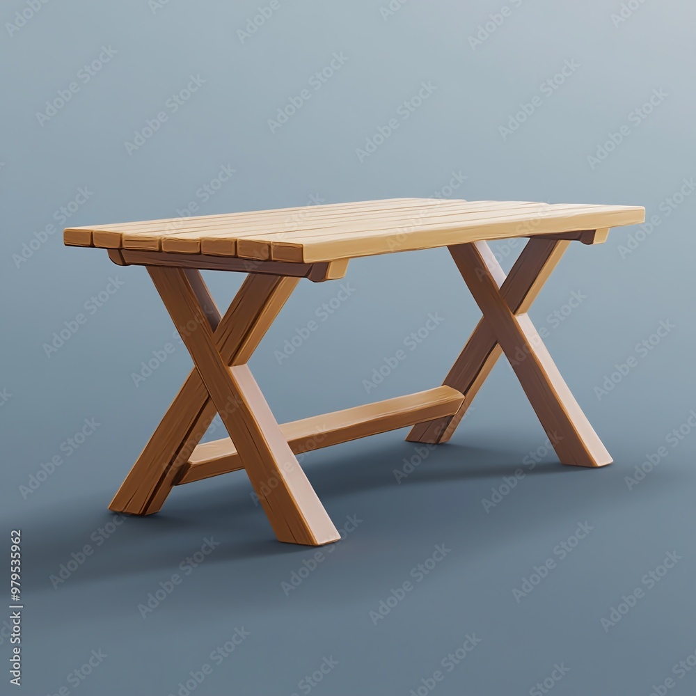 3D Trestle Table Icon: Sturdy Table with Trestle Base Illustration Logo 3D Trestle Table Icon: Sturdy Table with Trestle Base Illustration Logo