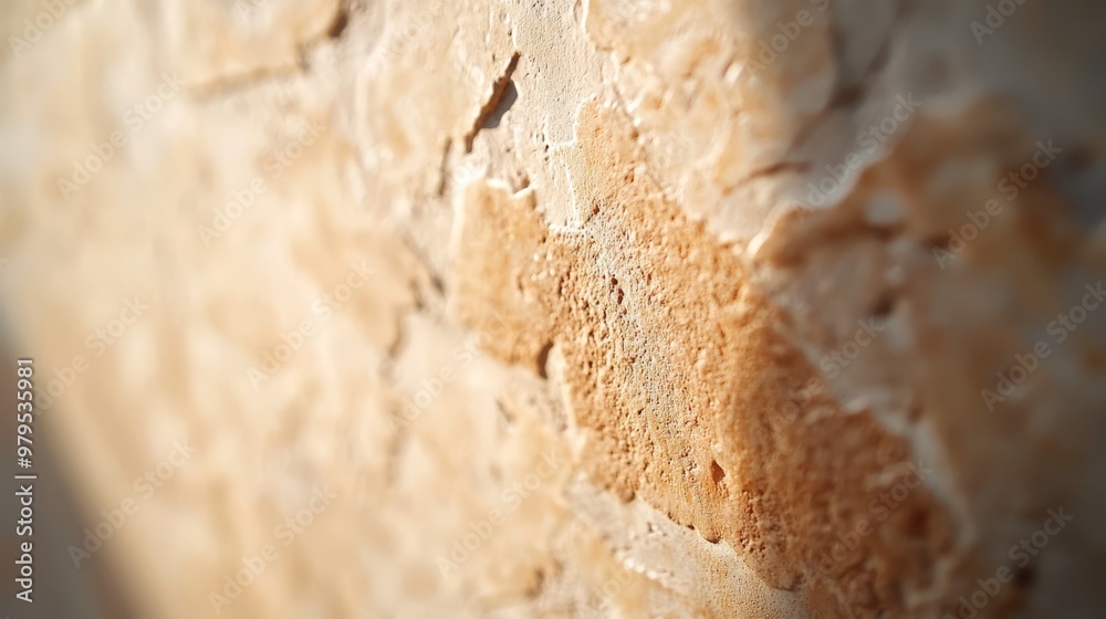  A tight shot of a textured stone wall, background featuring a hazy corner