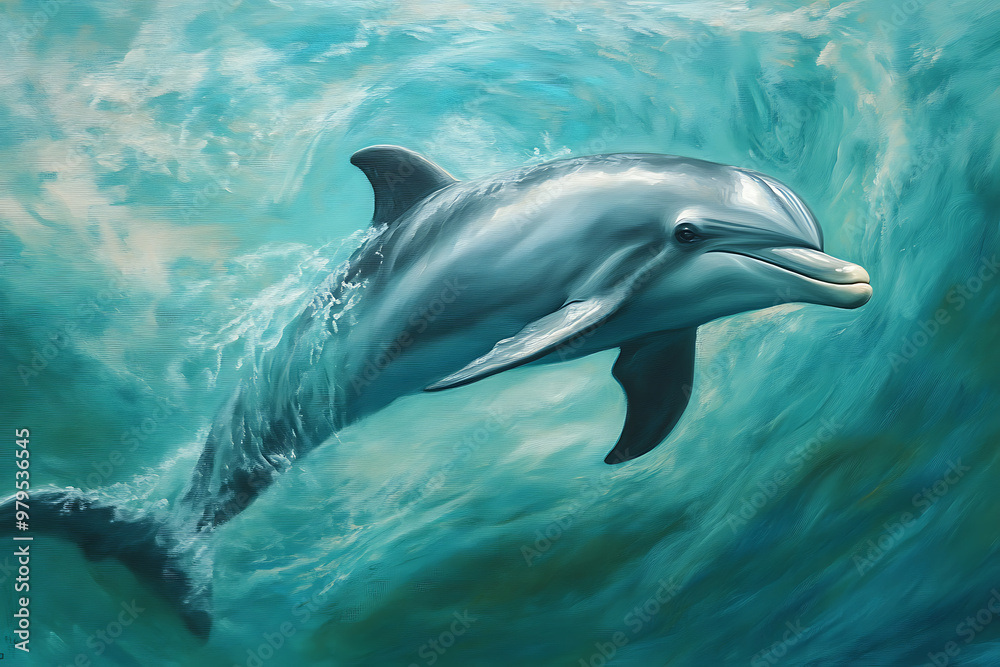 Fototapeta premium A dolphin swimming gracefully through vibrant ocean waters.